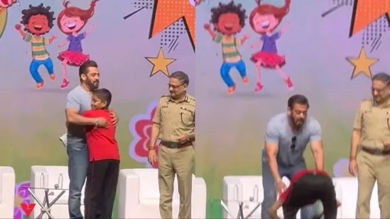 Salman Khan hugs a young fan after he touches his feet at Mumbai event, internet reacts. Watch